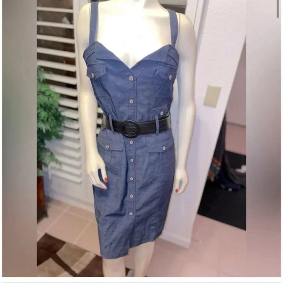 Arden B Women's Blue Sweetheart Neck Button Front Midi Shift Dress Size S - Picture 15 of 16